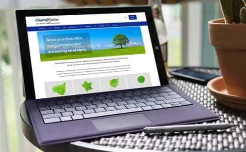 Screenshot of ClientMailer site on laptop