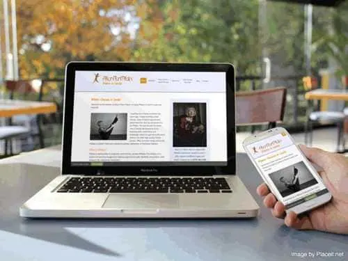 Pilates Leeds website on a mobile smartphone and a laptop