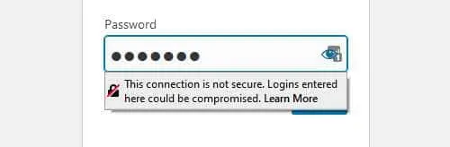 Password security warning Firefox