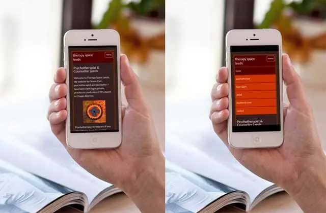 Therapy Space Leeds mobile menu open and closed