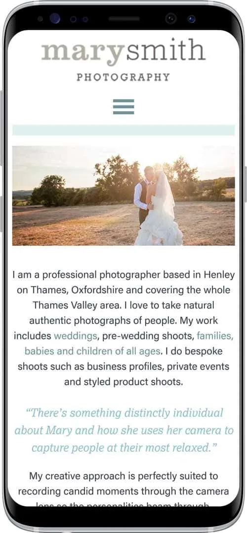 Mary Smith Photography, Oxfordshire - mobile version of site