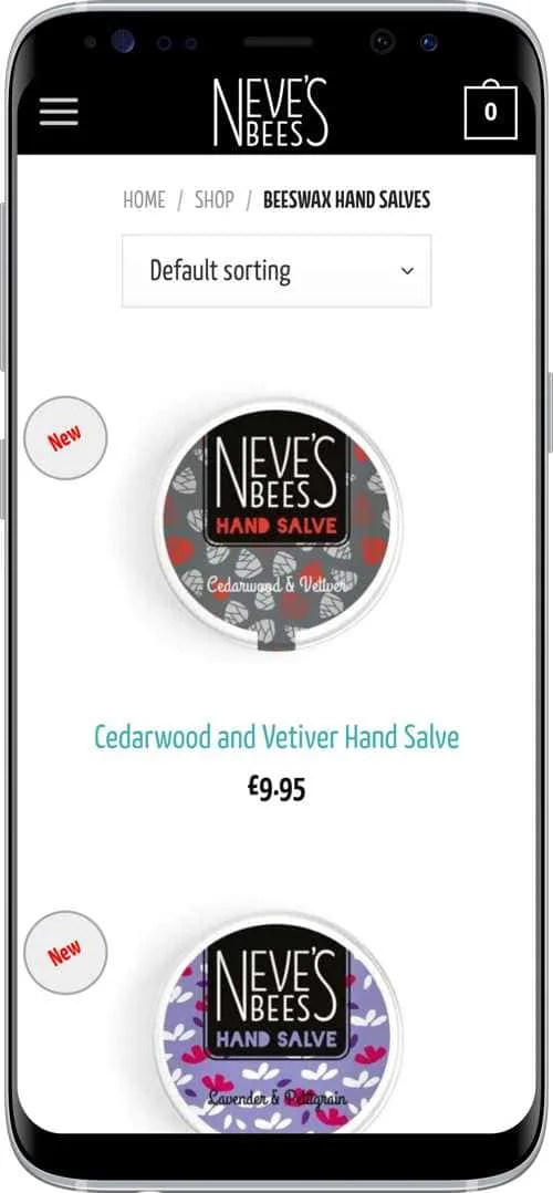 Neve's Bees - natural beeswax cosmetics - mobile version of site