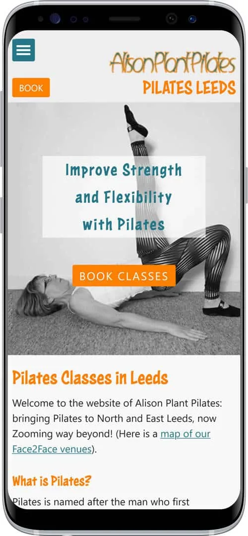Pilates classes in Leeds - mobile version of site