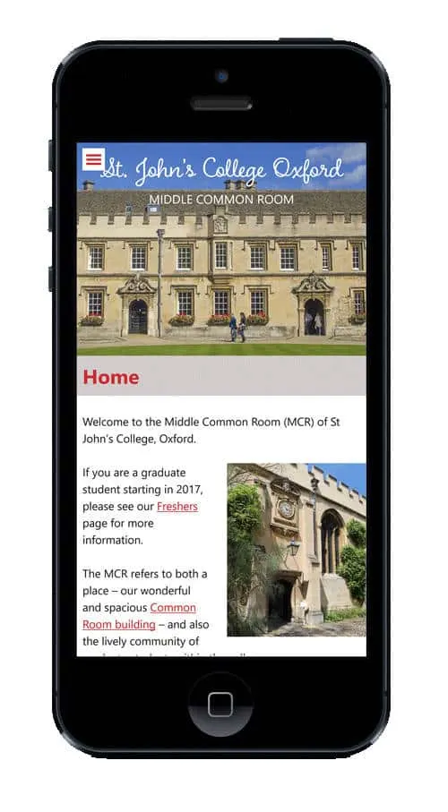 Graduate Community, St. John's College, Oxford - mobile version of site