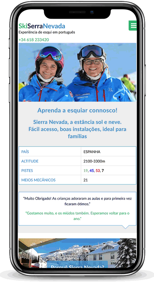 Portuguese Ski School, Sierra Nevada, Spain - mobile version of site