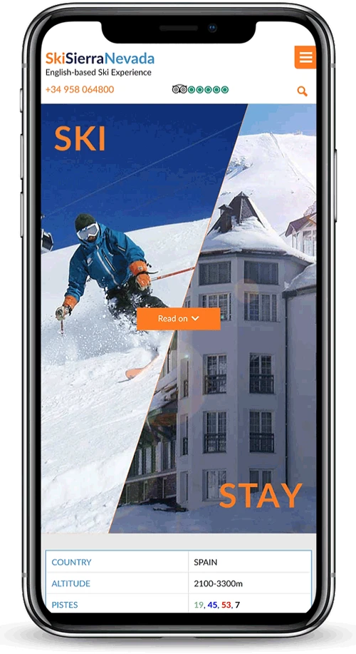 British Ski Center, Sierra Nevada, Spain - mobile version of site