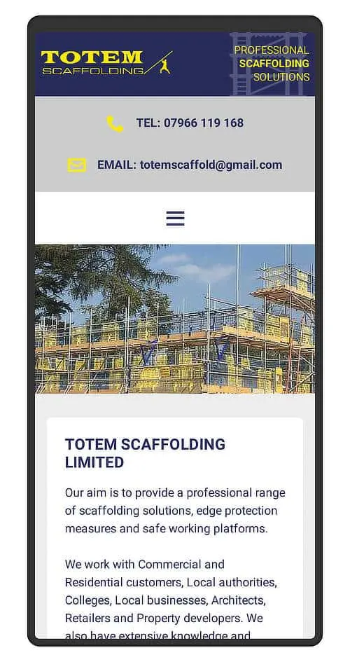 Totem Scaffolding Oxfordshire - mobile version of site